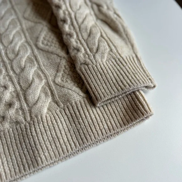 Wills 100% Wool Sweater Size S Cream Beige Cable Knit Men’s - Picture 8 of 15